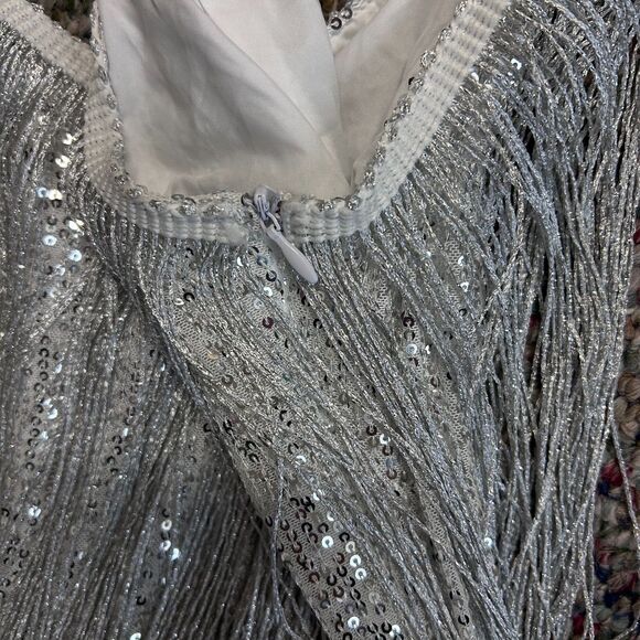 12th Tribe NWT Woman's Disco Fever Silver Fringe Sleeveless Mini Dress Size M - Picture 10 of 15
